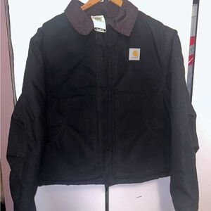 Vintage Carhartt Black Arctic Jacket  with Brown Cord Collar Sz 48/XL